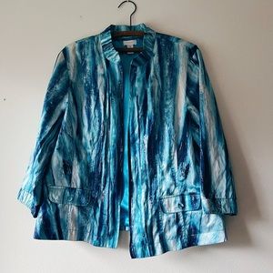 Chicos blue shiny‎ floral blazer size 3 L